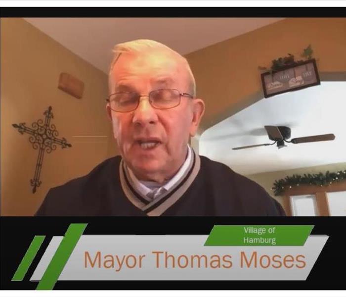 Mayor Thomas Moses and Dan Bauer from SERVPRO on a Zoom call.