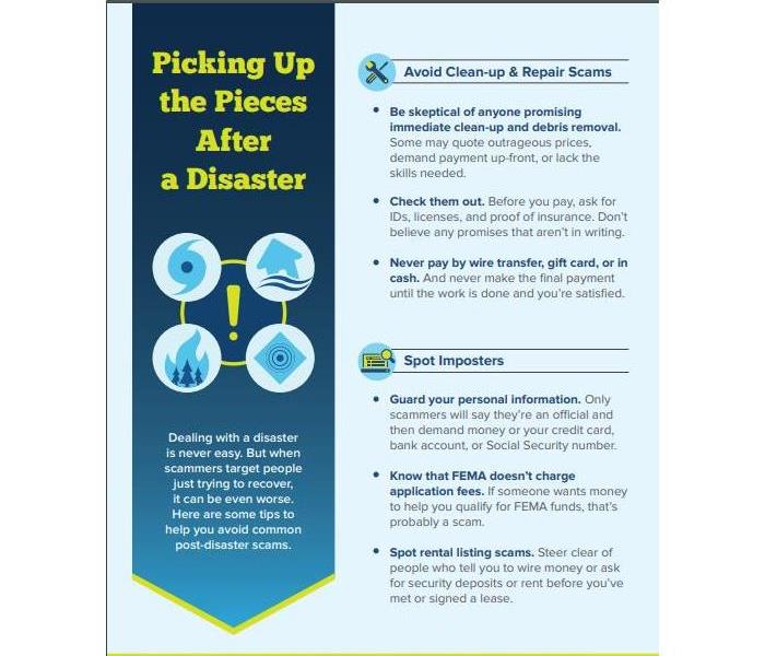 FTC anti-scam flyer entitled "Picking Up The Pieces After a Disaster"
